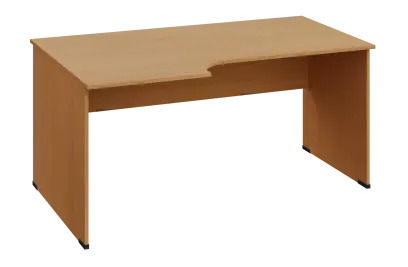 ERL 28 - 166 stůl kancelářský, rohový, levý, dřevěná podnož, deska 25 mm, široký 1600 mm, buk Royal